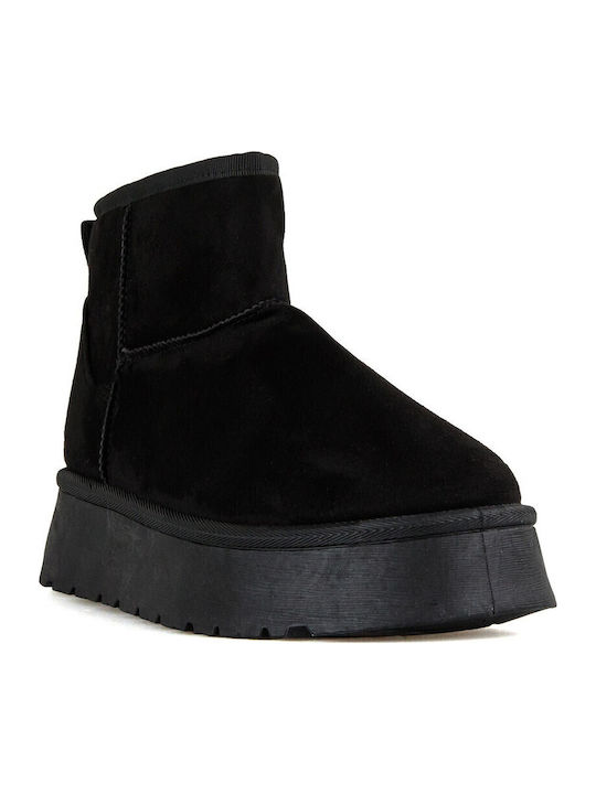 Suede Women's Ankle Boots with Fur Black