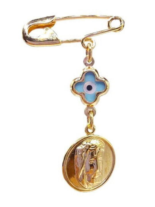 Βελεγράκης Child Safety Pin made of Gold 9K with Cross