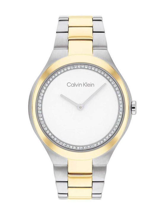 Calvin Klein Two Tone Womens Watch 30mm Chronograph Battery with Silver Stainless Steel Bracelet