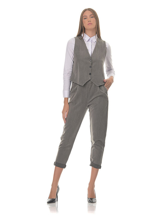 G Secret Women's Gray Set with Trousers with Elastic Striped