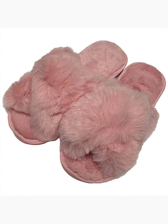 Ustyle Winter Damen Hausschuhe mit Fell Rosa