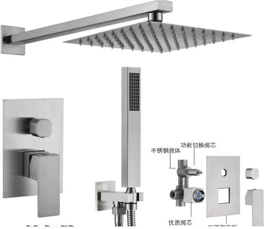 Set Mischer, Handbrause & Duschkopf für Wandmontage für Dusche 2 Ausgänge Silber Set Mischer, Handbrause & Duschkopf für Wandmontage für Dusche 2 Ausgänge Silber