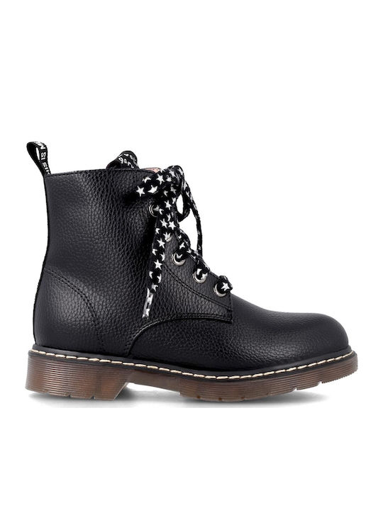 Leather Kids Boots with Laces Black