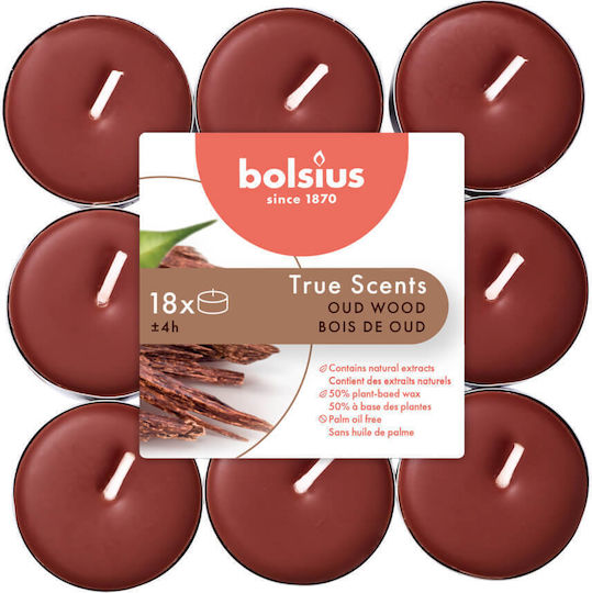 Bolsius Tealights True Scents With Oud Wood Scent In Brown Colour Up To 4 Hours Duration 18 Pieces