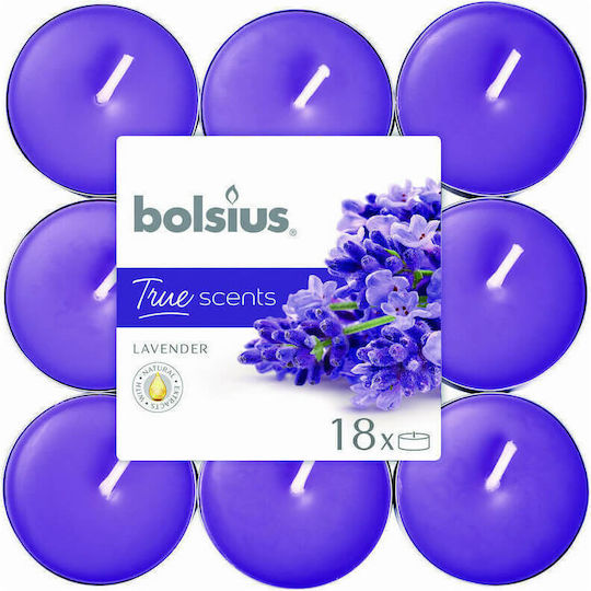 Bolsius Teelichter True Scents mit Lavendel Duft in Lila Farbe (bis zu 4 Stunden Dauer) 18 Stück