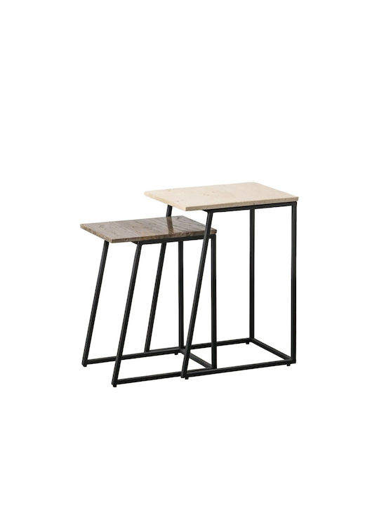 Rectangular Metal Zigon Tables Καφέ Κρεμ L45xW35xH63.5cm