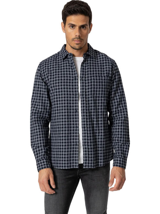 Long-sleeved Cotton Shirt Checked Gray