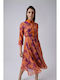 Anna Aktsali Collection Midi Βραδινό Φόρεμα Σεμιζιέ Πορτοκαλί