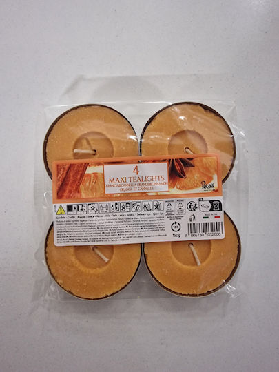 Petali Tealights with Orange Scent in Orange Colour Up To 10 Hours Duration 4 Pieces