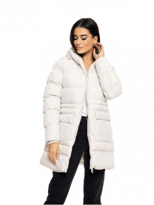 Splendid Women's Short Puffer Jacket for Winter with Hood White