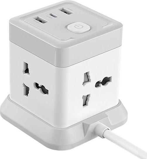 XO Wl20 Πολύπριζο 4 Θέσεων με 2 USB-A, 1 USB-C, Διακόπτη και Καλώδιο 2m