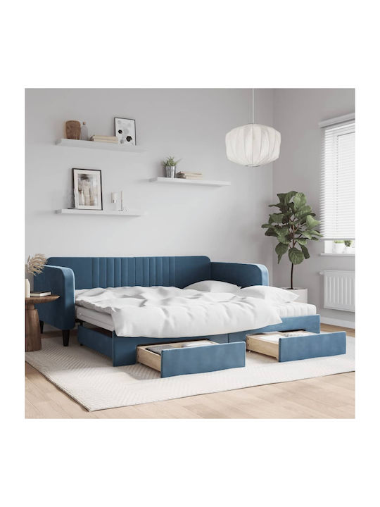 Sofa Bed Single Upholstered with Fabric Blue wi...