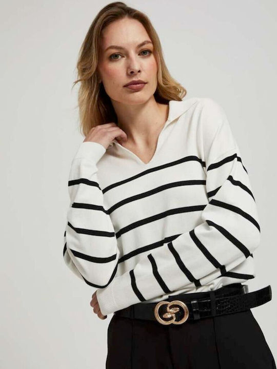 Make your image Women's Long Sleeve Sweater Striped White