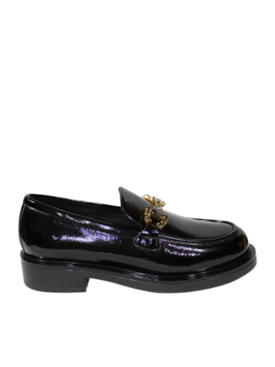 Lackleder Damen Mokassins in Schwarz Farbe