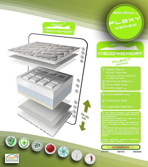 Extra Strom Visco Memory Doppel Ergonomisch Matratze Memory-Schaum 140x200x25cm mit Aloe Vera