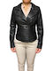 Women's Short Lifestyle Leather Jacket for Winter Black