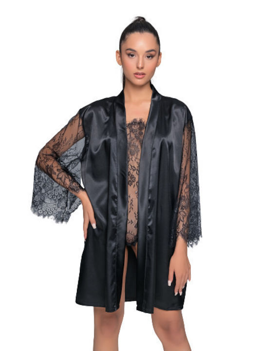Milena by Paris Winter Women's Satin Robe Black