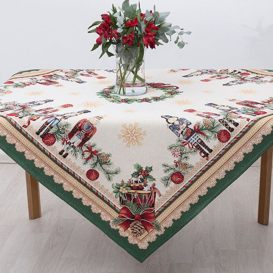 Dimeco Christmas Tablecloth Fabric Beige L140xW140cm.
