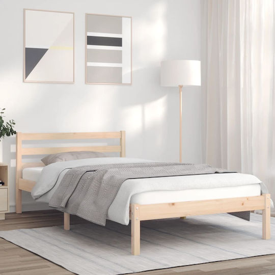 Bed Single Upholstered with Fabric Masif Pine with Slats for Mattress 75x190cm