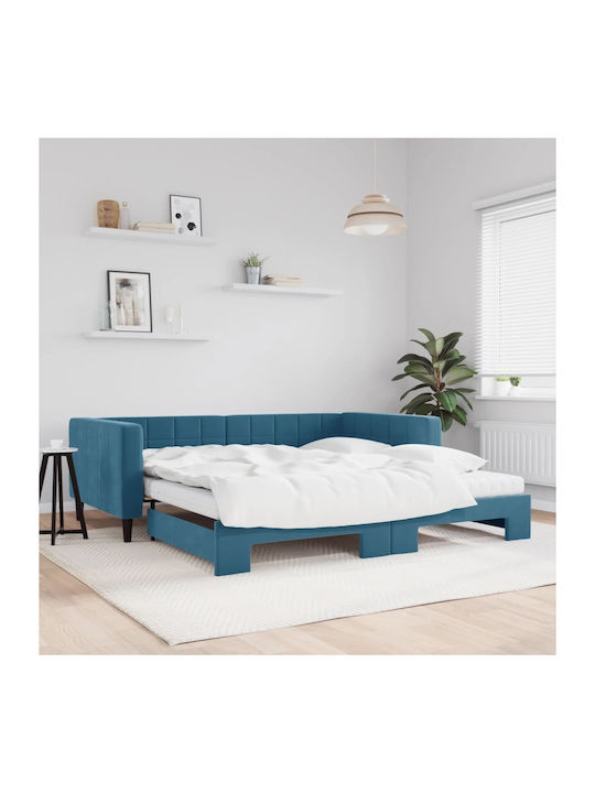 Sofa Bed Single Upholstered with Fabric Blue wi...