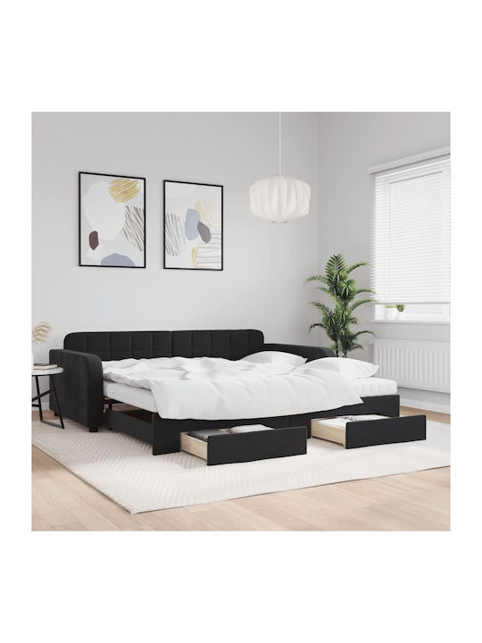 Sofa Bed Single Upholstered with Fabric Black w...