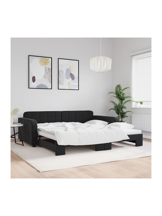 Sofa Bed Single Upholstered with Fabric Black w...