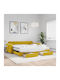 Sofa Bed Single Upholstered with Fabric Yellow with Slats & Mattress 100x200cm