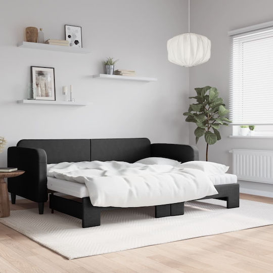 Sofa Bed Single Upholstered with Fabric Black with Slats & Mattress 90x200cm