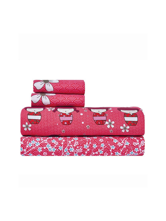 Kentia Sheet Set Single Cotton RED- PINK- EGGPLANT 160x270cm 4pcs