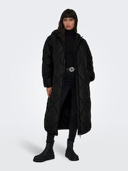 Vero Moda Women's Long Puffer Jacket for Winter with Hood Black