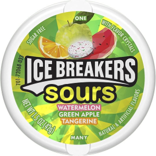 Ice Breakers 8 Ластици за смучене Ластици за смучене Sours с вкус на Диня, зелена ябълка, мандарина Без добавена захар 1бр 42гр