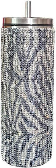 Mybeautybox Glitter Bottle Μπουκάλι Θερμός Ανοξείδωτο 600ml Zebra με Καλαμάκι