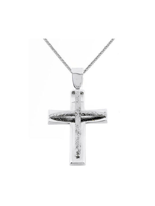 Herren Weißgold Kreuz 14K mit Kette