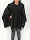 Honey Women's Long Cape with Buttons Black