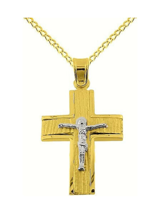 Herren Gold Kreuz 14K mit dem Gekreuzigten mit Kette