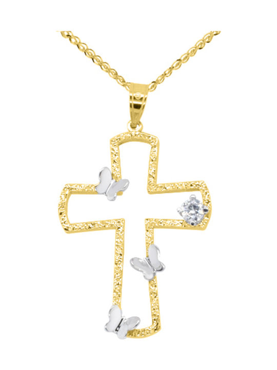 Damen Gold Kreuz 14K mit Kette