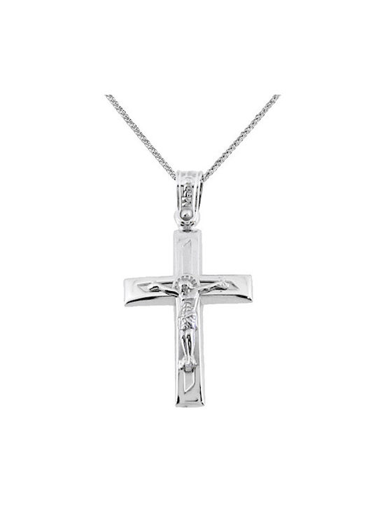 Herren Weißgold Kreuz 14K mit Kette