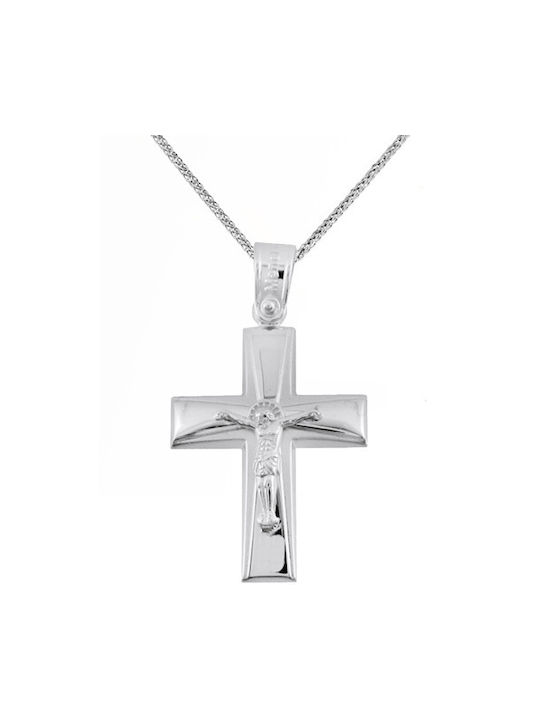 Herren Weißgold Kreuz 14K mit Kette