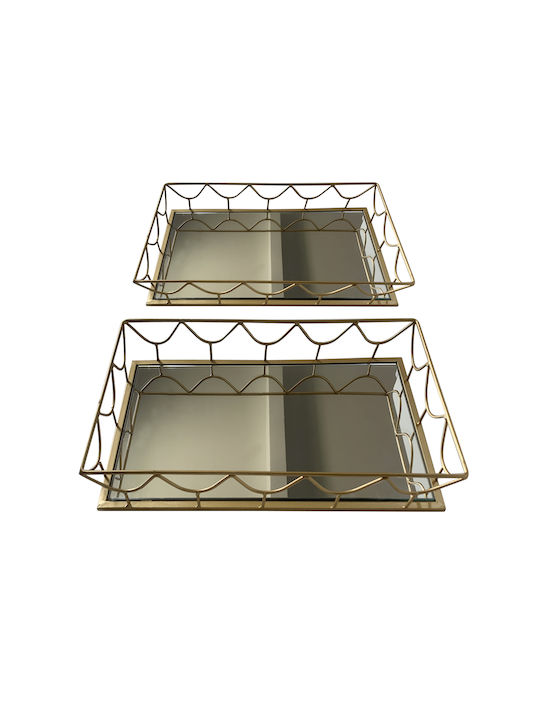 Karvounis Metallic Rectangular Decorative Tray with Mirror 2pcs
