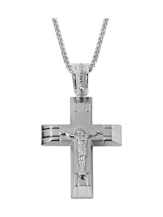 Verorama Men's White Gold Cross 14K with the Crucified with Chain