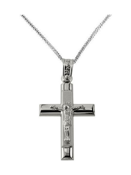 Herren Weißgold Kreuz 14K mit Kette