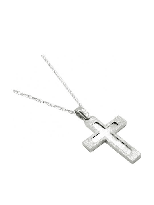 Art d or Herren Weißgold Kreuz 14K Beidseitig mit Kette