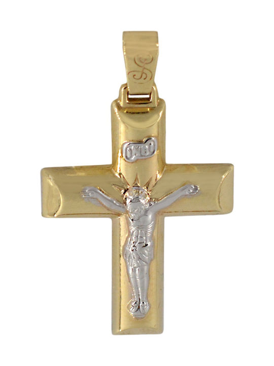 Mertzios.gr Gold Cross 14K Double Sided with the Crucified