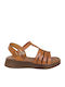 56. Leather Women's Flat Sandals with Strap in Tabac Brown Color