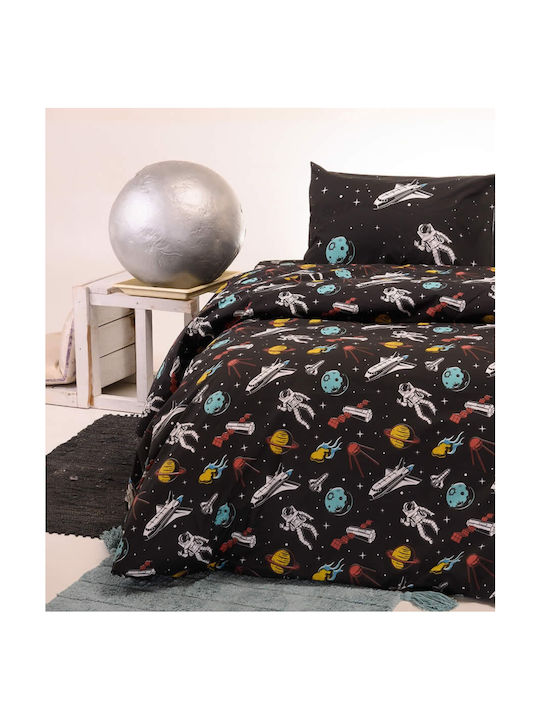 Melinen Set Kids Duvet Cover Single with Pillowcase Cotton Black 165x245cm