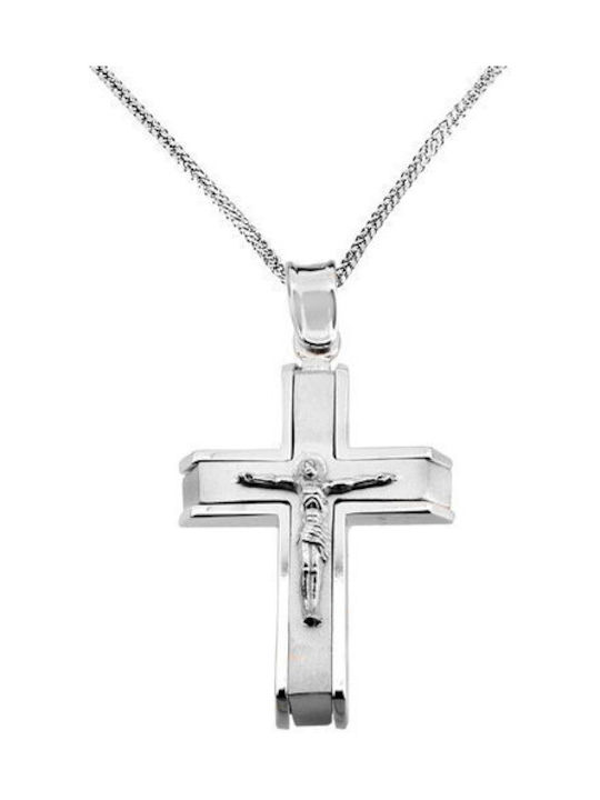 Herren Weißgold Kreuz 14K mit Kette