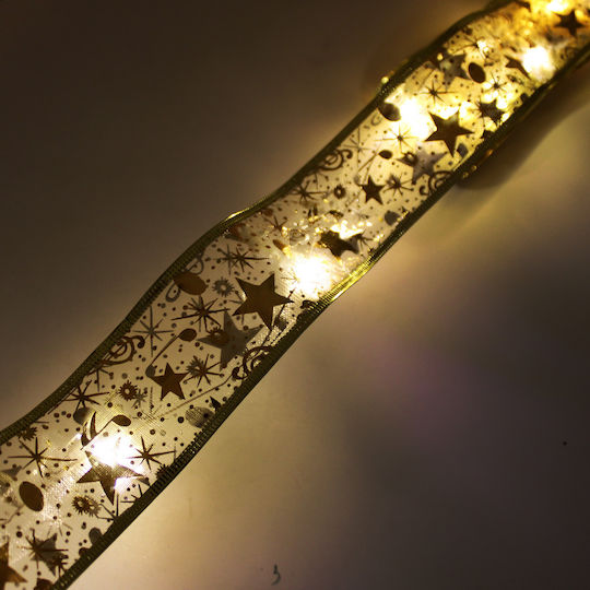 Stars Lighted Christmas Ribbon White 10x5cm 1pc