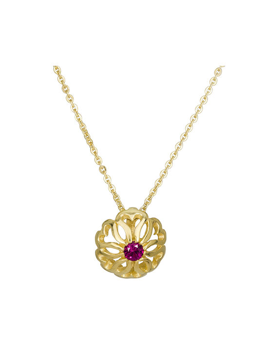 Gold necklace women's K14 red stone 026404 026404 Gold 14 Carat gold