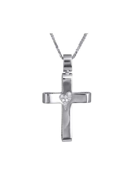 Βαπτιστικοί Σταυροί με Αλυσίδα Λευκόχρυσος σταυρός με καρδούλα Κ14 024289C 024289C Γυναικείο Χρυσός 14 Καράτια