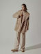 Desiree Women's Curly Long Coat with Buttons Beige